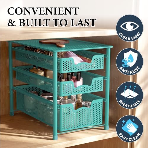 Simple Houseware Stackable 3 Tier Slide Basket Organizer Drawer, Turquoise - Image 5