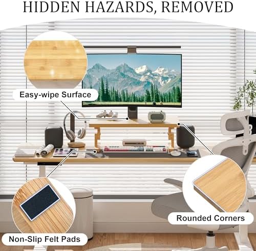 Bamboo Monitor Stand Riser for Desk with 4-Level Height Adjustment - Image 4