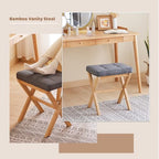 Foot Stool Small Ottoman Foot Rest Padded Foot Stool Desk for Under Office Desk Vanity Stool Bamboo Footstool Sofa Footrest Shoe Stool Small Foot Stools (Natural Legs + Gray) - Image 7