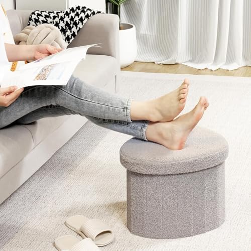 B FSOBEIIALEO Storage Ottoman Heart Shaped Ottoman with Storage, Grey - Image 4