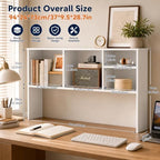 Desk Hutch with 4 Shelves Desktop Bookshelf Multi-Functional Desktop Organizer 2 Tire Desk Storage Shelf for Home Office (White) - Image 2