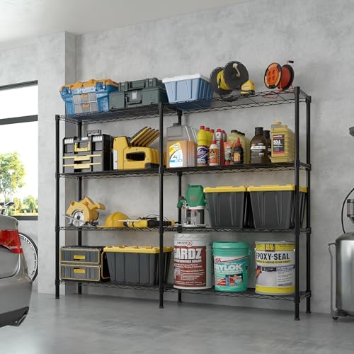 4 Tier Storage Racks Shelving, Heavy Steel Pantry Shelves, Adjustable Wire Shelving Rack, Suitable for Garage, Kitchens, Offices, 58" W x 14" D x 59" H, Black - Image 4