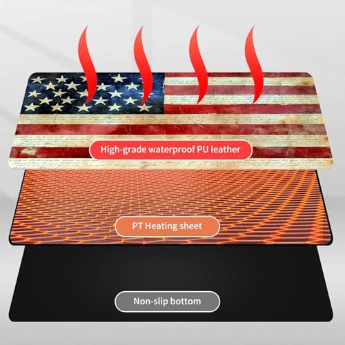 Heated Mouse Pad Hand Warmer, Warm Desk Pad Mousepad Desk Mat with 3 Levels Heating and Auto Shut Down 31.5 x 13 inch PU Leather Warmer Keyboard Mat for Gaming Office Home, USA American Flag Retro - Image 4