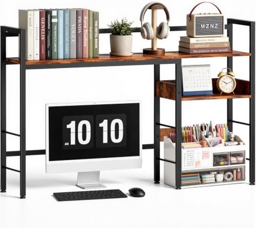 Desk Shelf, 44.9" Desk Hutch for Computer Monitor, Rustic Brown by MZNZ
