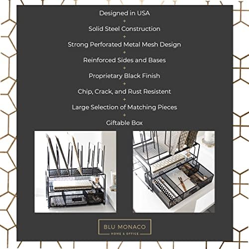 BLU MONACO | Black Wire Mesh Desk Organizer with Drawer | Desk Associates Women Office Set | File Sorters and Mesh Pen Holders Desktop Storage System - Image 3