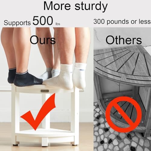 KaimuBench Corner Shower Stool for Inside Shower Waterproof, Poly Lumber Bathroom Shower Corner Bench Seat, Plastic Shower Chair Seat, Shower Shaving Foot Rest with Adjustable Feet, Non-Slip, White - Image 5