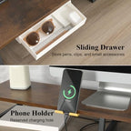 TEAMIX 42 inch Dual Monitor Stand with Storage Drawer & Phone Holder, Brown - Image 3