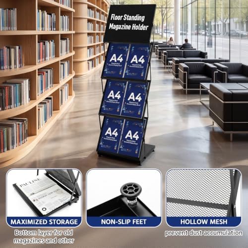 AmazingSpark Brochure Display Stand Foldable Magazine Rack Portable Double A4 Size Literature Brochure Holder Magazine Rack Metal 10 Pockets with Carrying Bag for Trade Show Exhibition Office (4-tier) - Image 4