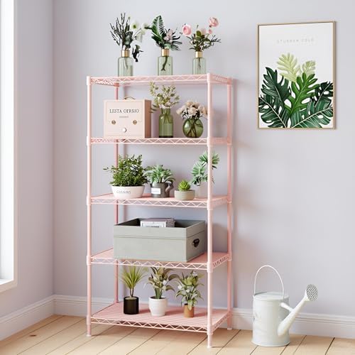 5 Tier Storage Racks Shelving, Heavy Steel Pantry Shelves, Adjustable Wire Shelving Rack, Suitable for Garage, Kitchen, Bathroom, Office, 29" W x 13.4" D x 59" H, Pink - Image 3