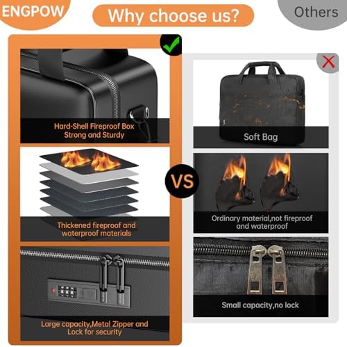 ENGPOW Fireproof Document Box with Lock & 13 Pockets Accordion File Folder - Image 3