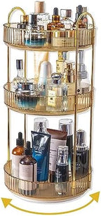 Asayuee 360 Rotating Makeup Organizer for Vanity,3 Tier Large Capacity Vanity Storage,Skincare Perfume Spinning Organizer,Bathroom Cosmetics Storage Makeup Stand Organizer (Gold-3 Tier) by Asayuee