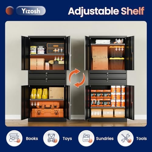 Yizosh Metal Garage Storage Cabinet with Locking Doors and Adjustable Shelves, 71" Tool Storage Cabinet with 2 Drawer for Garage,Warehouse - Image 5