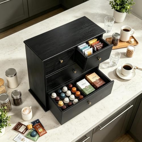 Wooden Drawers Oak Desk Organizer with Drawers，Black - Image 2