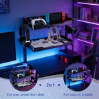 2-Tier Clamp on Desk Shelf, Dual-purpose Desk Organizer (Used on or Under Desk Storage), Desk Shelf Clamp with Hooks and High Load-bearing capacity, Suitable for Office Desk, Gaming Accessories - Image 3