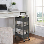 SunnyPoint 3-Tier Delicate Compact Rolling Metal Storage Organizer - Mobile Utility Cart Kitchen/Under Desk Cart with Caster Wheels (Gray, 15.35" X 10.24" X 26.8"H) - Image 2