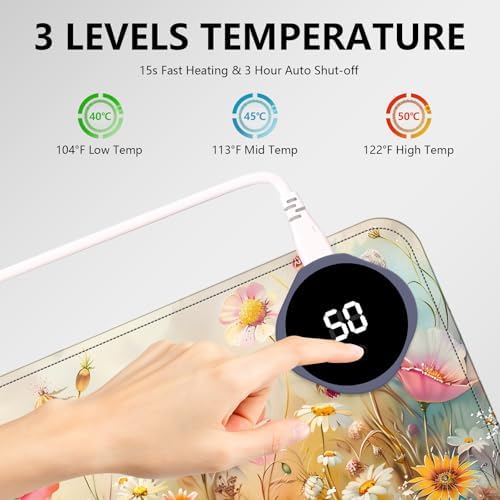 Heated Mouse Pad with 3 Levels Heated,Colorful Flowers - Image 5