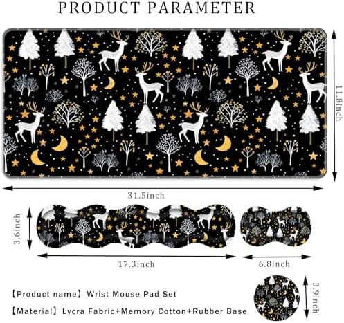 Keyboard Wrist Rest Set,Memory Foam Wrist Support Mouse Pad,31.5"x11.8" Desk Mat for Comfortable Typing & Pain Relief,Non-Slip Base for Office & Home Use - Cute Training Deer and Trees - Image 2