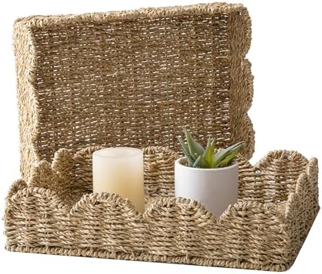 StorageWorks Wicker Scalloped Basket, Large Bathroom Baskets for Organizing by StorageWorks
