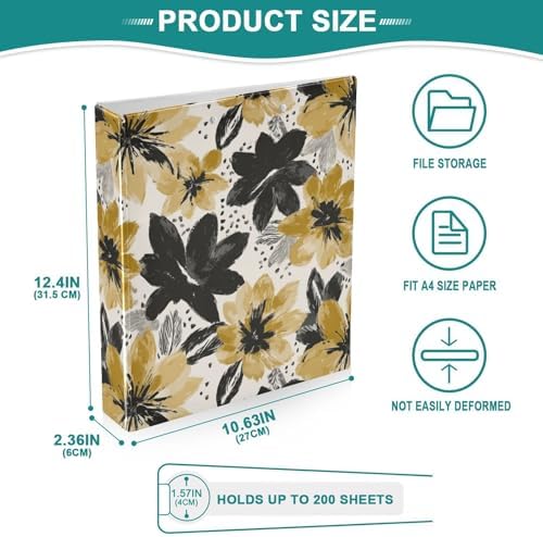 Black Gold Flower 3 Ring Binders 1.5 Inch Clear View Three Ring Binders Versatile Binder for Work School Office Supply 1 Pack - Image 5