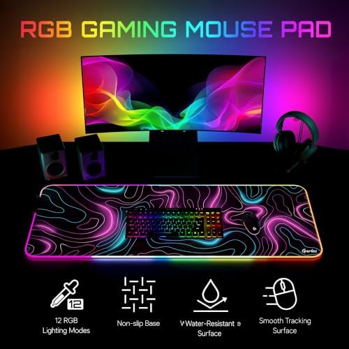 Gerlos RGB Gaming Mouse Pad, Large LED Desk Mat for Gamer, 31.5" x 11.8" - Image 2