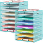 Lavatino 2 Pack 8-Tier Office Desk File Organizer, Letter Tray Paper Organizer with Handle, Including 5 Adjustable Slide Trays for Organizing Desk Workspace Accessories and Supplies (Blue Metal Mesh) by Lavatino