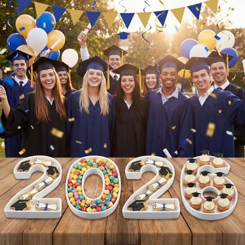 SiliFine 4 Pcs 2026 Number Letter Charcuterie Board Class of 2026 Graduation Ceramics Fillable Letters Box Small White Reusable Alphabet Food Serving Tray Platter for Candy Graduation Gift Party Decor - Image 4