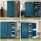 COFaR Farmhouse Storage Kitchen Pantry Cabinet with 4 Barn Door, 4 Adjustable Shelves, Drawer and Legs, for Cupboard/Dining Room/Bathroom/Living Room/Office/Laundry Room(Blue Green, 71" Metal Cabinet) - Image 4