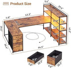 SEDETA 64.5" Reversible L Shaped Office Desk with Storage Drawers, Shelves - Image 2