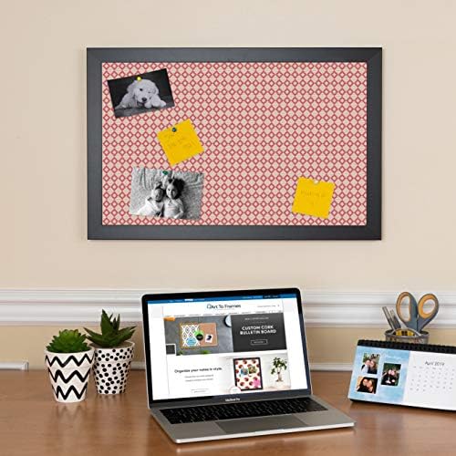 PinPix 21x17 inch Cork Bulletin Board. This Decorative Framed Pin Board Comes with Diamond Pattern in Pink and Beige Design and Satin Black. Ideal for Home, Office Decor or School (PinPix-290) - Image 3