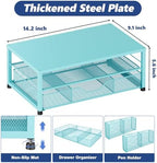 OPNICE Desk Organizer and Accessories, 2-Tier Computer Monitor Stand Riser with Drawer and 2 Pen Holders, Laptop Stand, Office Desk Accessories for Office Supplies, Teal Blue - Image 2