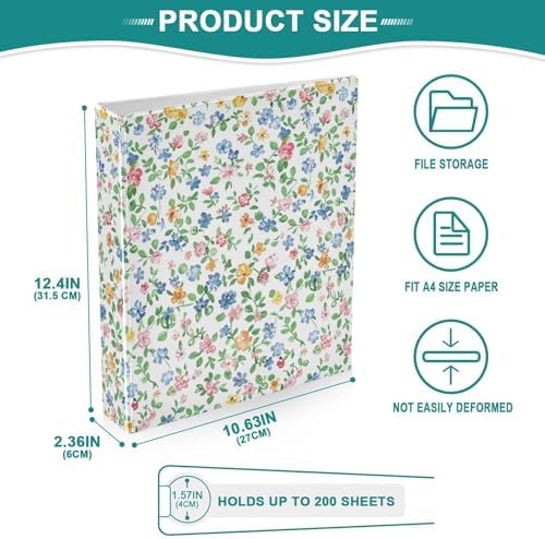 Flowers Boho 3 Ring Binders 1.5 Inch Round Rings Clear View Three Ring Binders Versatile Binder for Work School Office Supply 1 Pack - Image 5