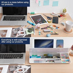 TSJ OFFICE Small Desktop Whiteboard -Glass Dry Erase Board Computer Keyboard Stand White Board Surface Pad with Drawer, Desk Organizers with Accessories for Office, Home, School Supplies - White - Image 3