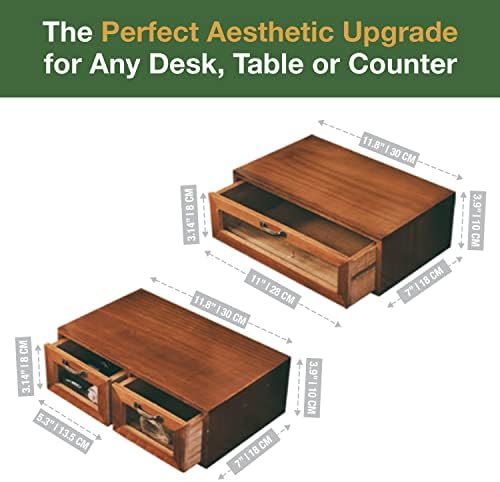 2-pc Stackable Storage Drawers - See-Through Wooden Storage Cabinets - 2-Level Desktop Organizing Cabinet with 3 Drawers - Solid Wood Storage Box with Display & Metal Handles… - Image 3