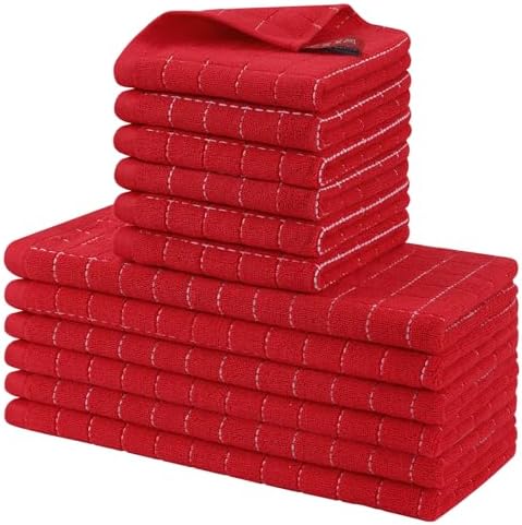 Homaxy Cotton Terry Kitchen Towels and Dishcloths Set of 12, Red by Homaxy