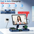 6 in 1 Wireless Charger for Apple Multiple Devices, Charging Station with Clock &7 Color Ambient Light, Foldable Rotate Stand for iPad, for iPhone17/16/15, Support for Apple Watch11/10 For AirPods4 - Image 3