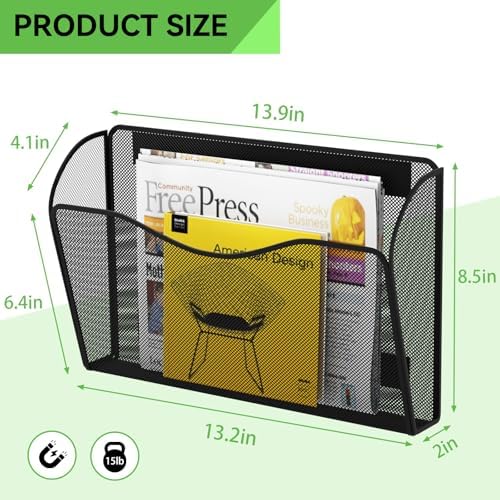 Magnetic File Holder - Heavy Duty Wall File Organizer for Refrigerator & Whiteboard - Strong Magnet Mail Holder & Magazine Rack, No Drilling Document Storage Basket for Office Cabinet - Image 4