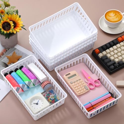 Boao 48 Pieces Plastic Baskets for Organizing 10.24 x 6.5 x 2.36 Inch Rectangular Storage Trays Plastic Organizer Bins Rectangle for Classroom Organization(White) - Image 5