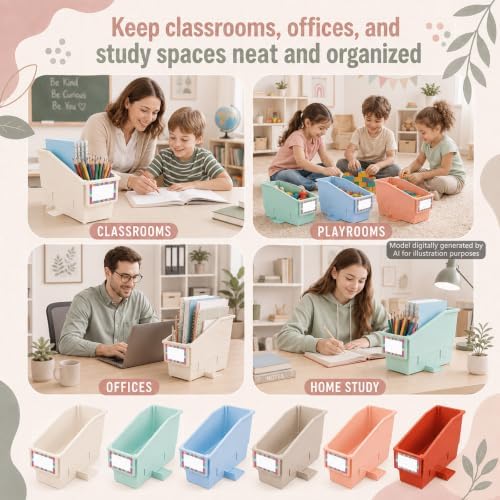 gisgfim 12 Pcs Non-Tip Book Bins with Stabilizer Wings (Morandi) - Image 6