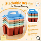 Plastic Classroom Caddy with Handle, 6 Pack 4-Compartment Teacher Supply Organizer, Stackable Desk Caddies for Pencils, Markers, Crayons, Art Craft Supplies, School Office Home, Modern Pastel Colors - Image 5