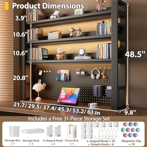 Desk Shelf - Includes a Pegboard and a Free 31-Piece Storage Accessory Set, Desk Hutch, Adjustable Hutch for Home Office Dorm (4-Tier White Frame + White Board 45.3×9.8×48.5") - Image 2