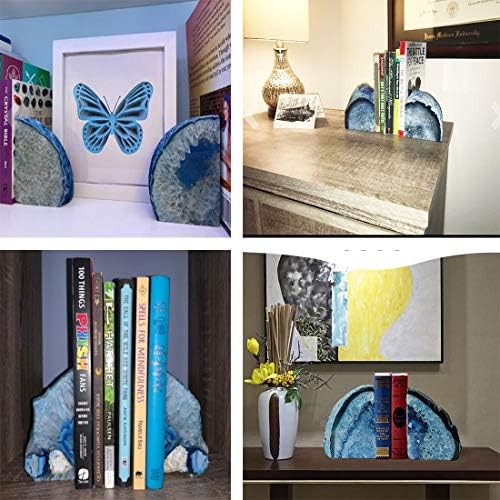 JIC Gem Blue Agate Geode Bookends Anti-Slip Rubber Bumpers Decor 2-3 Lbs - Image 7