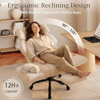 Office Chair with Flip Armrests,Big and Tall Office Chair with Foot Rest,Extra Wide Seat & Lumbar Pillow,Ergonomic Computer Gaming Chair,Comfy Criss Cross Chair for Pets Sitting,Teddy Fleece,Beige - Image 6