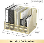SUPEASY Desk Organizers Metal Desk Magazine File Holder with 5 Vertical Compartments Rack File Organizer for Office Desktop, Classroom, Home Workspace, Golden Yellow, Plus - Image 3