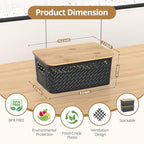 Plastic Storage Bins with Bamboo Lids, Stackable Small Box Baskets for Organizing and Containers for Shelves Drawers Desktop Closet Pantry Classroom Office Home, 6 Pack 10.2x7.2x4.1 Inch, Black - Image 2