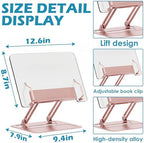 Acrylic Adjustable Book Stand, Reading Stand with Lift Design, High-Density Alloy Desktop Document Holder for Document Recipe, Cookbook, Music Book (Rose) - Image 2