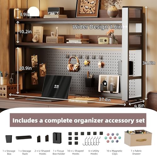 Desktop Hutch Bookshelf, 2-Tier Metal Desk Shelf for Top of Desk - Image 2