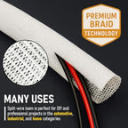 MGI SpeedWare Braided Split-Sleeve White Wire Loom for High-Temperature Automotive Harness and Home Cable Management 10 feet (1") - Image 3