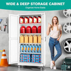 Wide & Deep Metal Storage Cabinet with Wheels,72 inch Tall Rolling Garage Storage Cabinet,Metal Cabinets with Wheels and Shelves, Deep Heavy Duty Tool Cabinet for Garage,Home,Office,Shop (White) - Image 2