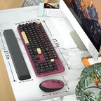 Retro Wireless Keyboard and Mouse Combo with Wrist Rest (Claret-Red) - Image 6