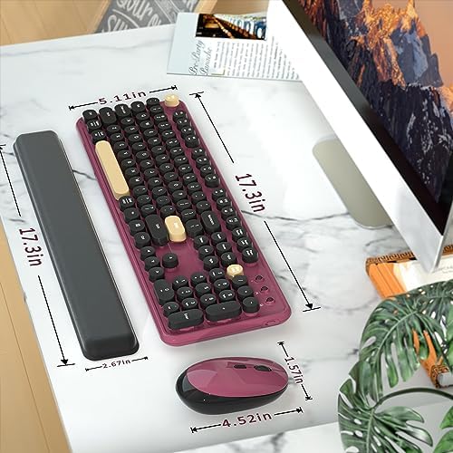 Retro Wireless Keyboard and Mouse Combo with Wrist Rest (Claret-Red) - Image 6